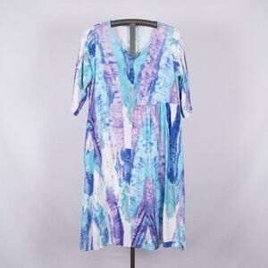 Soft Surroundings Size MEDIUM Boho Art to Wear Tie-Dye Dress Cotton Coastal Flax